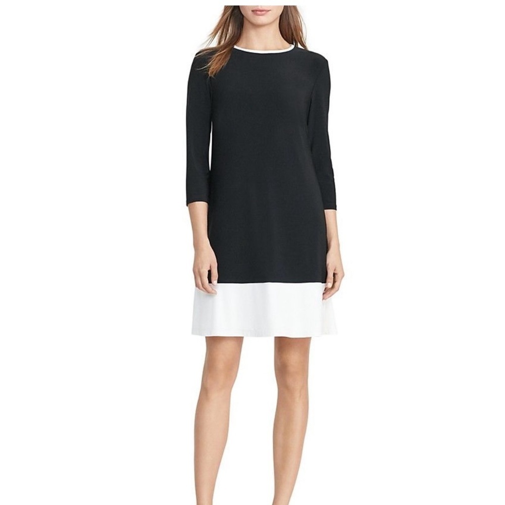 Ralph Lauren Black and White Dress 3/4 Sleeve Mock Neck. Ptp 17” lenght 36”